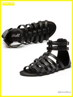 Women's Gladiator Sandals Strappy Flat Faux Leather Adjustable Buckle Summer